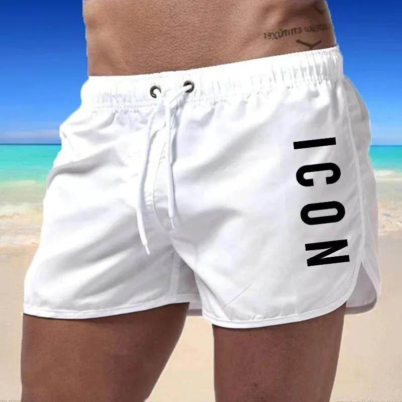 Color: Pink, Size: XXL - ICON Summer men's luxury beach pants clothing quick dry gym jogging sexy shorts vacation casual swimming trunks