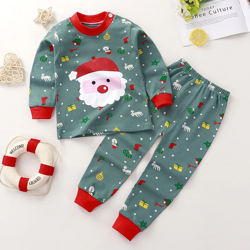 Color: green, Kid Size: 4T - Cotton Boys Girls Sleepwear Suits Autumn Spring Newborn Underclothes 2pcs Kids Clothes Set Toddler Kids Pajamas