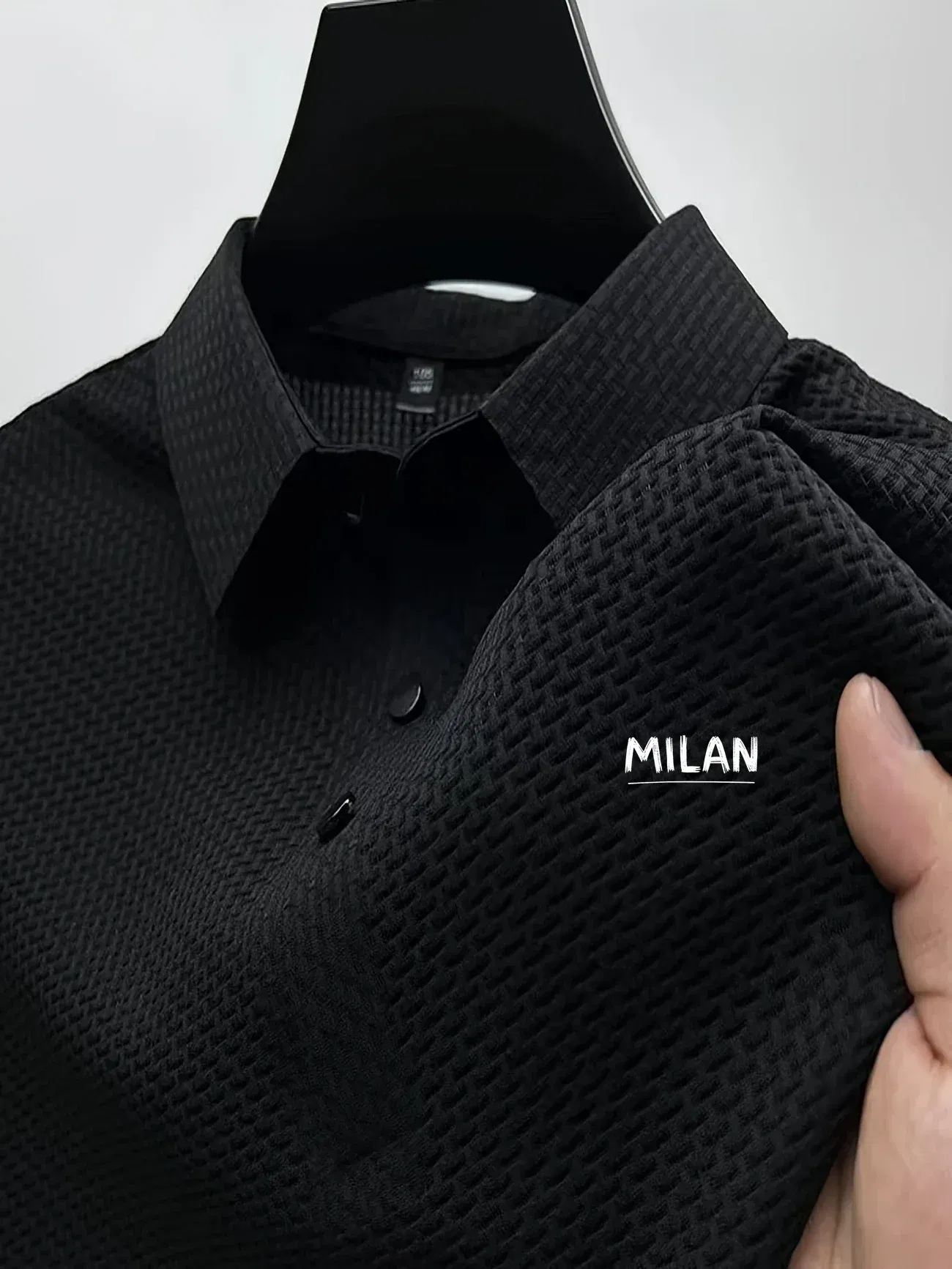Color: SKY BLUE, Size: S - Classic men's casual POLO shirt soft and breathable MILAN pattern quick-drying top T-shirt