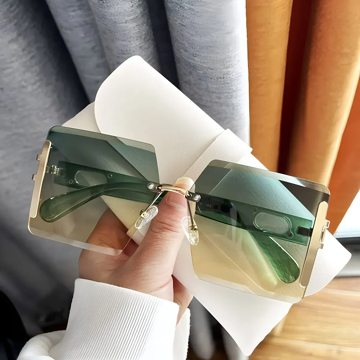 Frame Color: Gold, Lenses Color: WHITE - 1pair Square Sunglasses For Men And Women Rimless Cut Edge Retro Glasses Y2K Luxury Holiday Accessories Fashionable Sunscreen