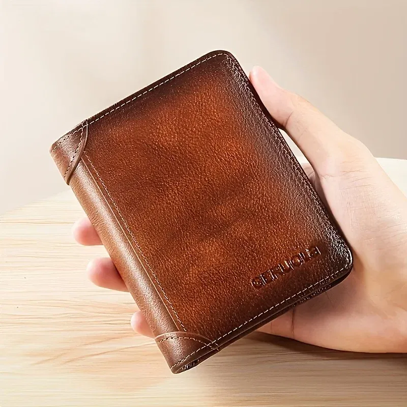 Color: Clear - GERUOLA Slim RFID Shielded Genuine Leather Wallet for Men-Multifunctional ID & Credit Card Holder Dark Brown with Embellishments