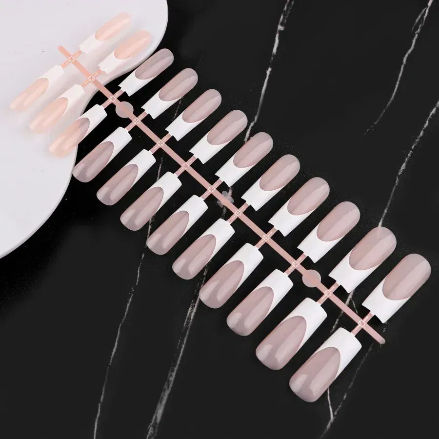 Color: GRAY - 24Pcs/bag French False Nails Frosted Press on Fake Nail Tips Full Cover Artificial Fingernails Ballet Detachable