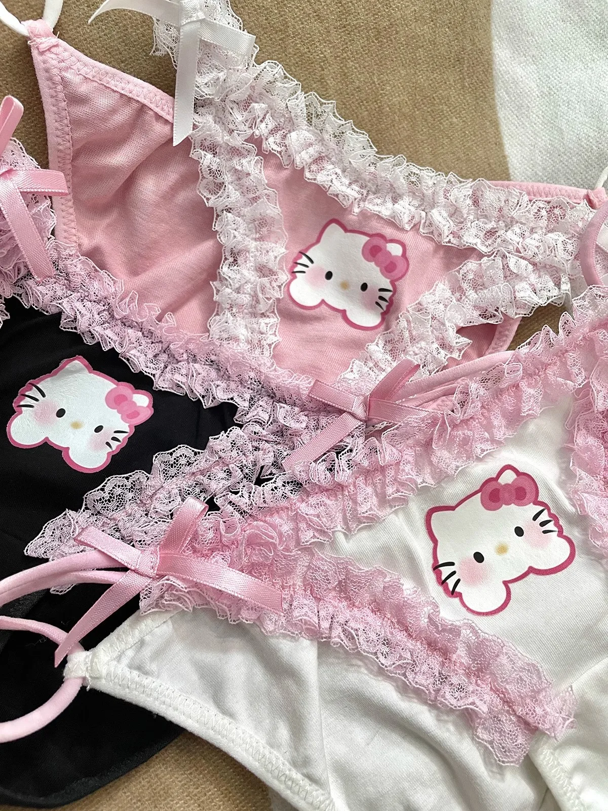 Color: green, Ships From: CHINA, Size: 40cm - 1/3Pcs Sanrio Hello Kitty Cartoon Sexy Women's Lace Panties Y2K Creative Sweet Girl Low Waist Hip Lift Panties Birthday Gift