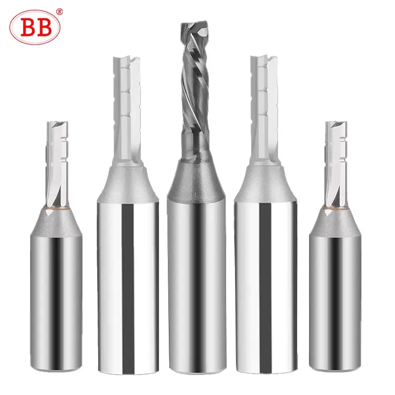 Cutting Edge Length: 4mm, Dimensions: 3.175*1*3 - BB Straight Slot Milling Cutter CNC Wood Engraving Machine Mill Rough Shape TCT Coated Edge D 6mm 8mm 2T 3T 4F Shank 1/2 12.7mm