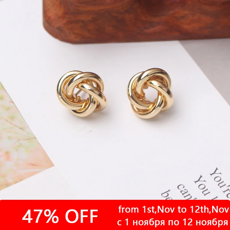 Metal Color: SILVER PLATED - Tiny Metal Stud Earrings for Women Gold Color Twist Round Earrings Small Unusual Earrings boucles d'oreilles Fashion Jewelry