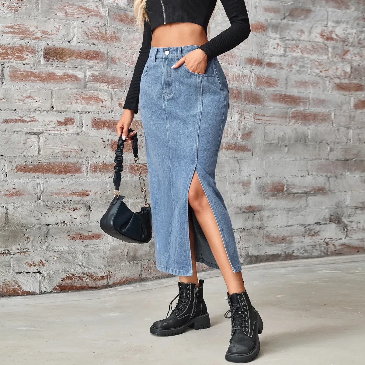 Longline Denim Skirt