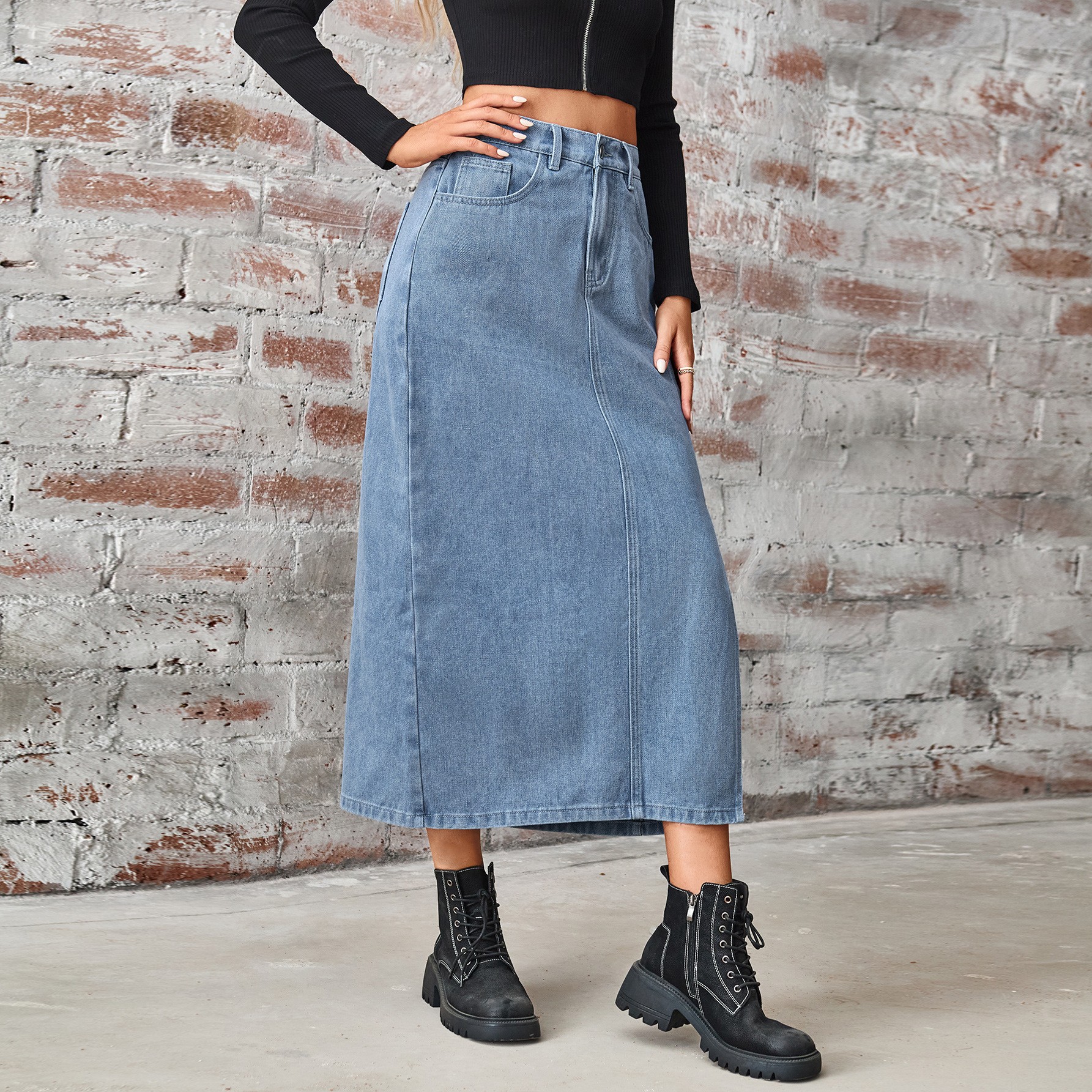 Longline Denim Skirt