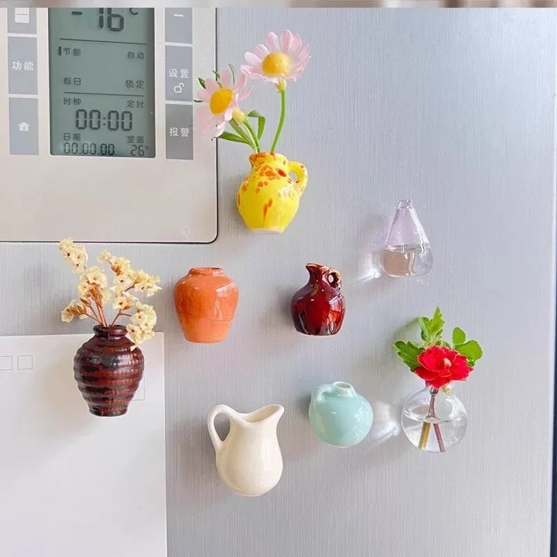 10 Pcs Miniature Dollhouse - Cute Ceramic Flower Vase Fridge Magnet