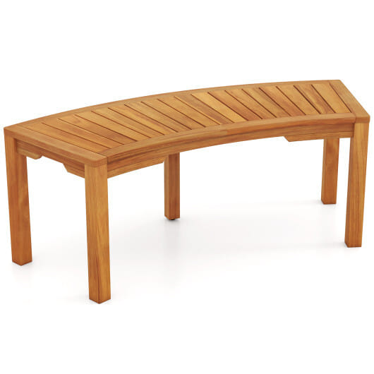 Set of 1 Outdoor Bench Acacia Wood Curved Garden Bench 2-Person - Color: Natural - Size: 1 Piece
