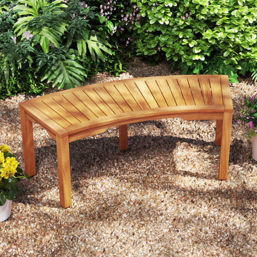 Set of 1 Outdoor Bench Acacia Wood Curved Garden Bench 2-Person - Color: Natural - Size: 1 Piece