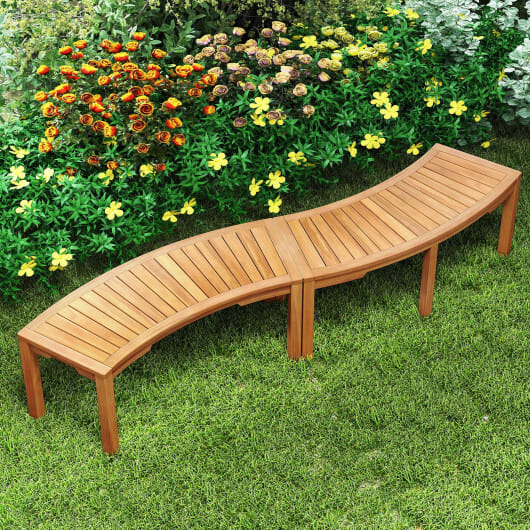 Set of 1 Outdoor Bench Acacia Wood Curved Garden Bench 2-Person - Color: Natural - Size: 1 Piece