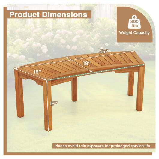 Set of 1 Outdoor Bench Acacia Wood Curved Garden Bench 2-Person - Color: Natural - Size: 1 Piece