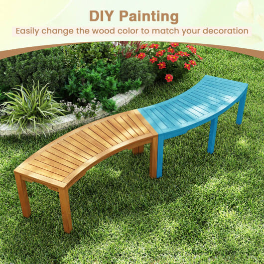 Set of 1 Outdoor Bench Acacia Wood Curved Garden Bench 2-Person - Color: Natural - Size: 1 Piece