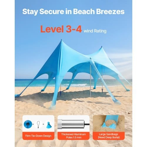Beach Tent Sun Shelter, UPF50+ Sun Protection, 9.2 ft Tall, 20 x 13 ft, Easy Pop Up Beach Canopy with Sandbags, Stability Poles, Sand Shovels, Portable Shade for Family Outings, Camping, Fishing