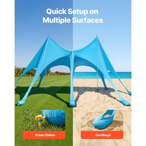 Beach Tent Sun Shelter, UPF50+ Sun Protection, 9.2 ft Tall, 20 x 13 ft, Easy Pop Up Beach Canopy with Sandbags, Stability Poles, Sand Shovels, Portable Shade for Family Outings, Camping, Fishing
