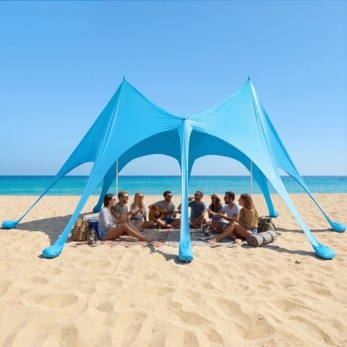 Beach Tent Sun Shelter, UPF50+ Sun Protection, 9.2 ft Tall, 20 x 13 ft, Easy Pop Up Beach Canopy with Sandbags, Stability Poles, Sand Shovels, Portable Shade for Family Outings, Camping, Fishing