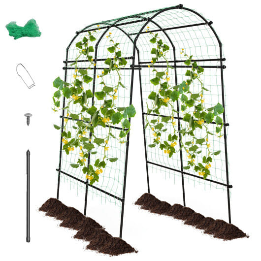 7.5 Feet Garden Arch Trellis with PE Coated Metal Structure - Color: Black