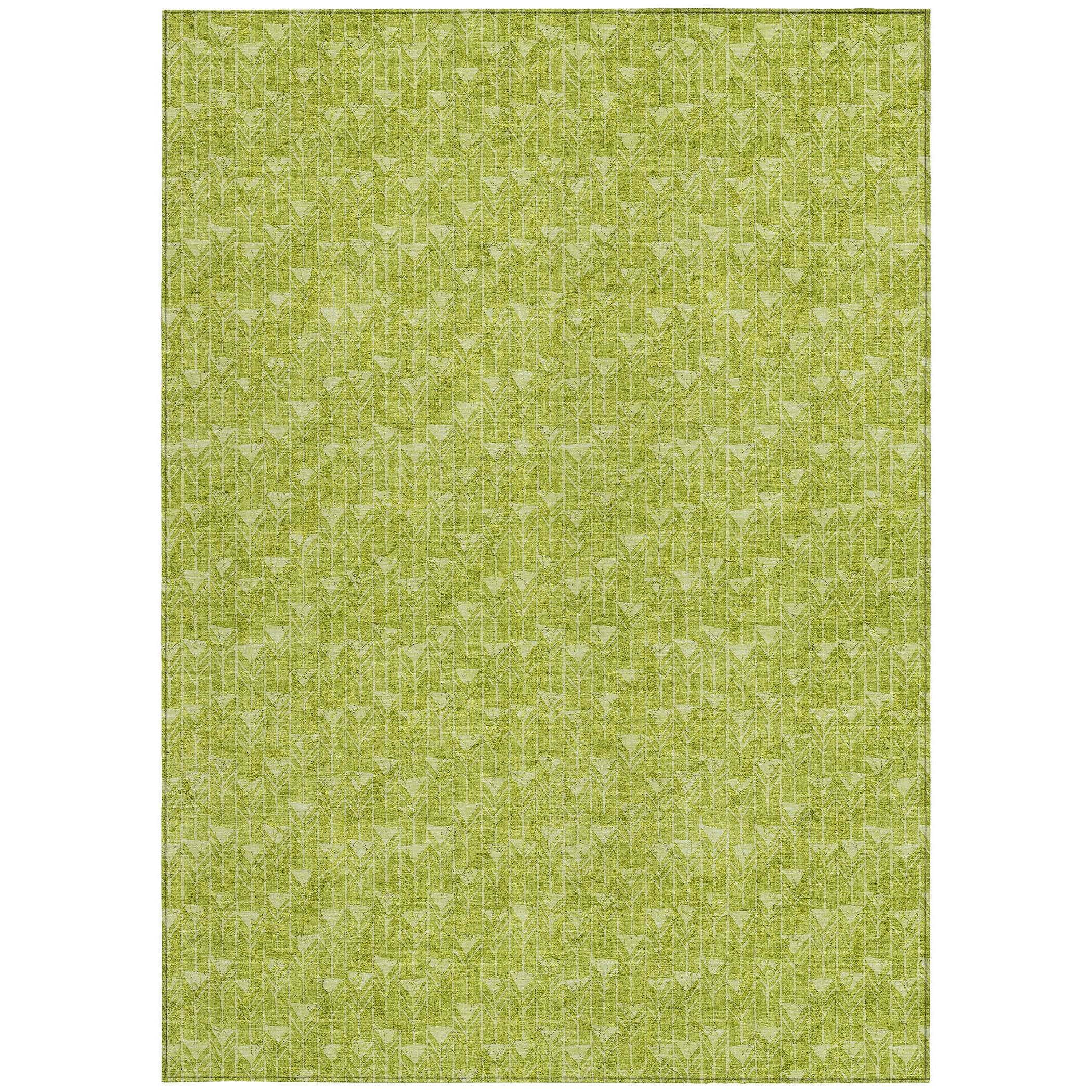 9' X 12' Moss Green Geometric Washable Non Skid Indoor Outdoor Area Rug