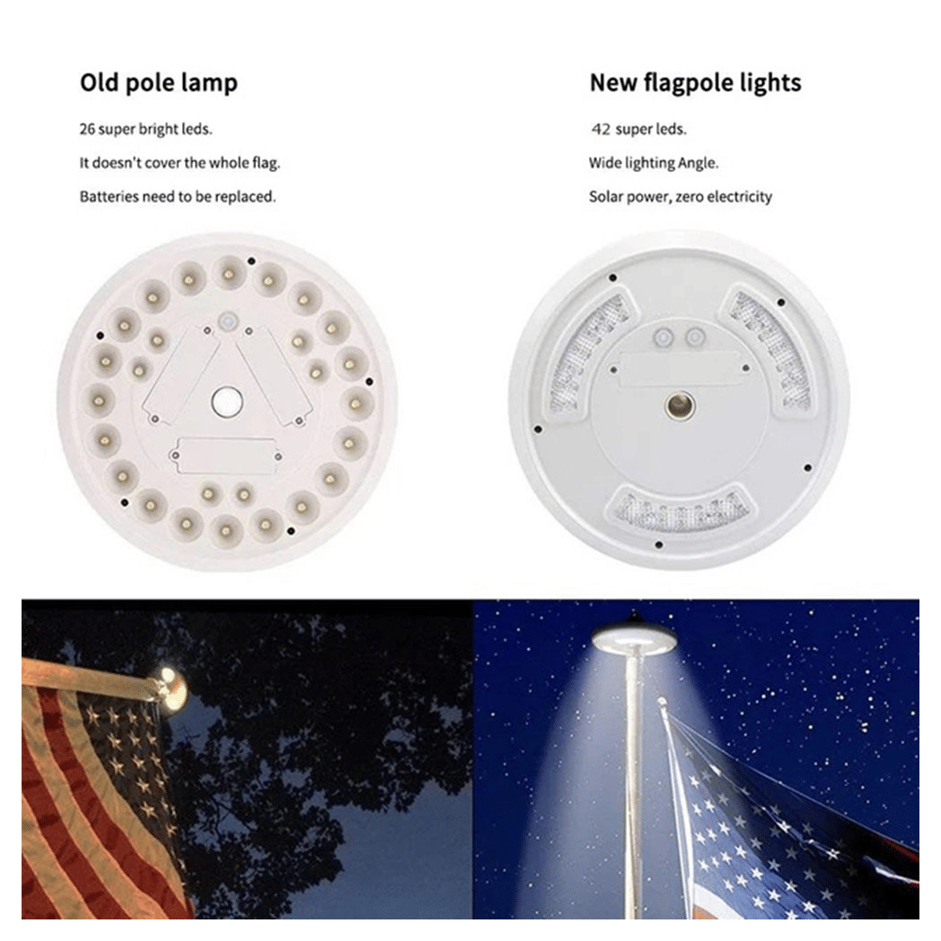 42 LED Solar Flagpole Light Garden Umbrella Light Outdoor Waterproof Landscape Street Flag Pole Lamp With Hook For Tent Camping