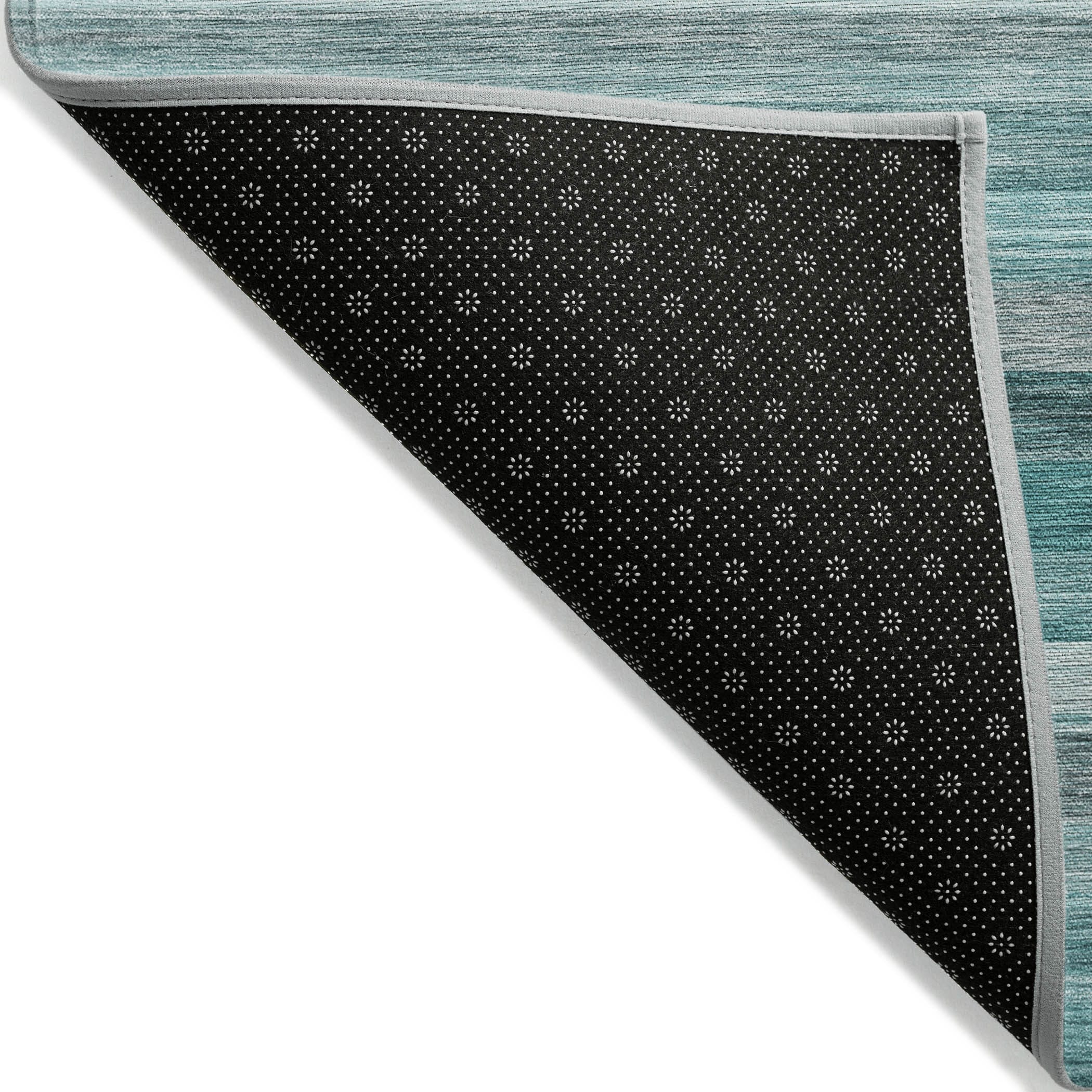 9' X 12' Teal Striped Washable Non Skid Indoor Outdoor Area Rug