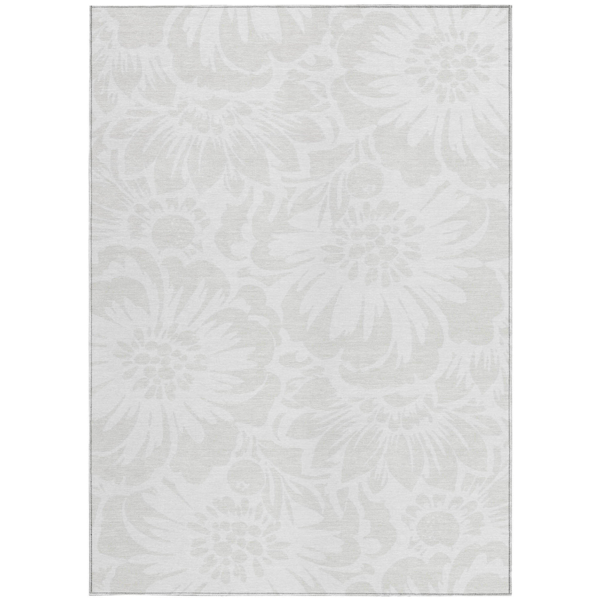 9' X 12' Ivory Floral Washable Non Skid Indoor Outdoor Area Rug