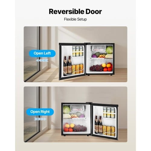 Mini Fridge, 1.6 Cu.Ft, Single Door Compact Refrigerator, Adjustable Temperature, Metal Shelf, Energy Efficient Small Refrigerator, Reversible Door, Low Noise, for Bedroom, Office, Stainless