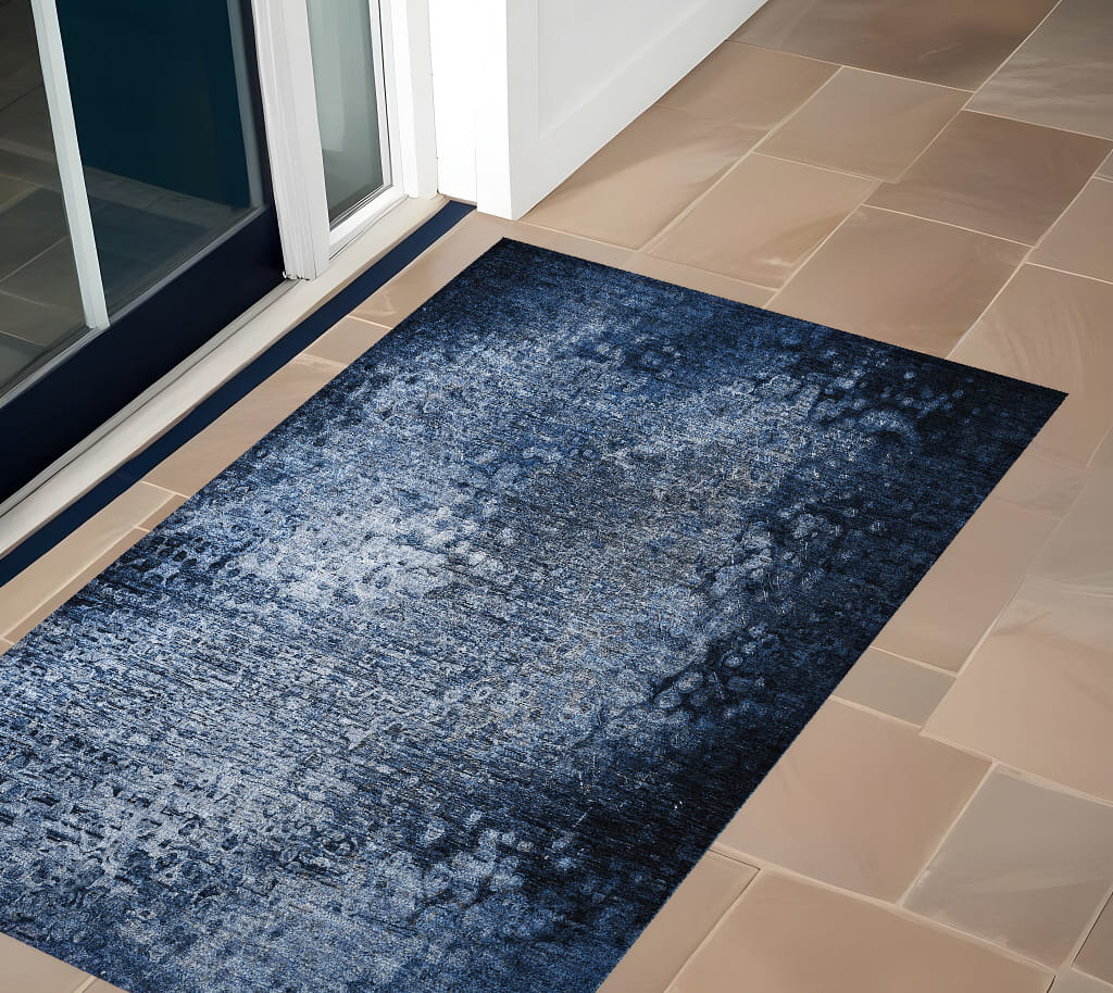 2' X 3' Blue Washable Non Skid Indoor Outdoor Area Rug