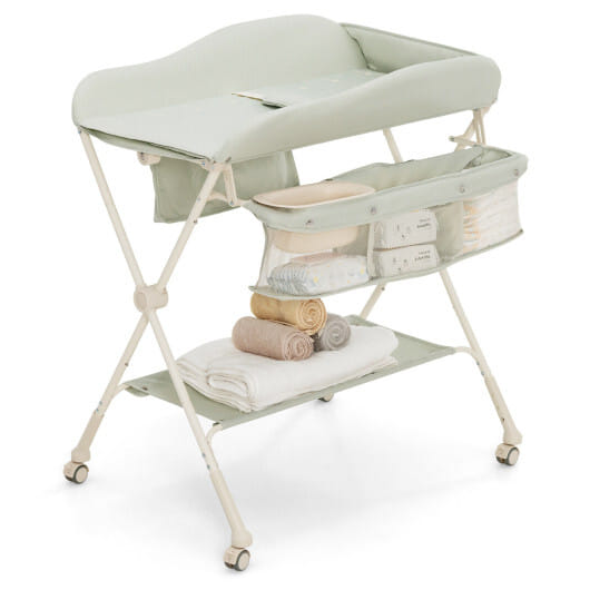 Baby Diaper Changing Table with Water Basin Wheel-Green - Color: Green