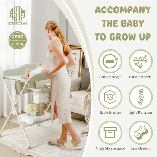 Baby Diaper Changing Table with Water Basin Wheel-Green - Color: Green