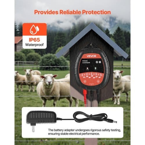 Electric Fence Charger, 10kV 1J, AC DC Electric Fence Energizer with LED Indicator, 1.86 Miles Range, Powerful Plug-in Fences Charger, Prevents Wild Animals Intrusion for Livestock Poultry