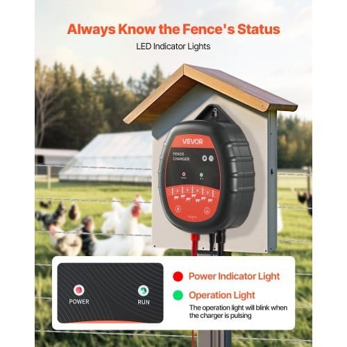 Electric Fence Charger, 10kV 1J, AC DC Electric Fence Energizer with LED Indicator, 1.86 Miles Range, Powerful Plug-in Fences Charger, Prevents Wild Animals Intrusion for Livestock Poultry