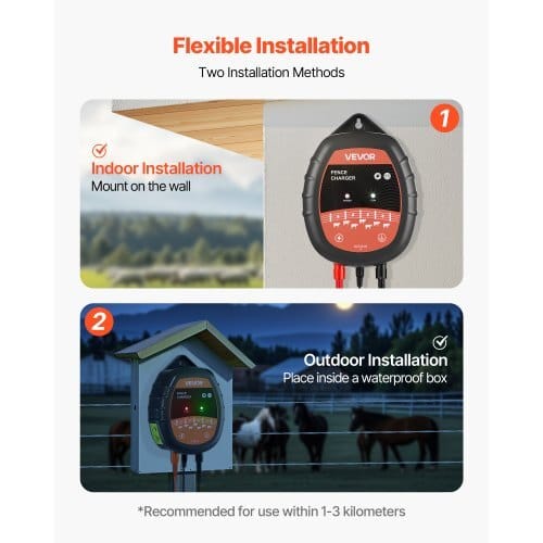 Electric Fence Charger, 10kV 1J, AC DC Electric Fence Energizer with LED Indicator, 1.86 Miles Range, Powerful Plug-in Fences Charger, Prevents Wild Animals Intrusion for Livestock Poultry