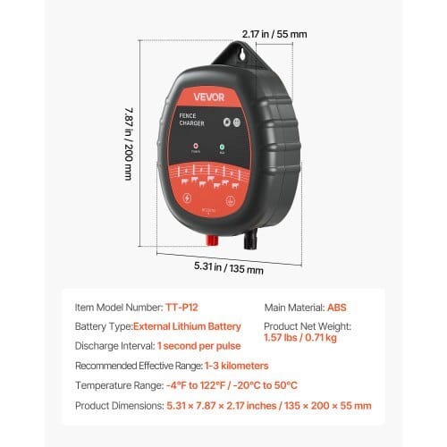 Electric Fence Charger, 10kV 1J, AC DC Electric Fence Energizer with LED Indicator, 1.86 Miles Range, Powerful Plug-in Fences Charger, Prevents Wild Animals Intrusion for Livestock Poultry
