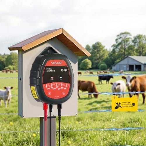 Electric Fence Charger, 10kV 1J, AC DC Electric Fence Energizer with LED Indicator, 1.86 Miles Range, Powerful Plug-in Fences Charger, Prevents Wild Animals Intrusion for Livestock Poultry