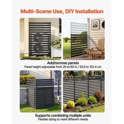 Metal Privacy Screen, 38" W x 60" H Freestanding Modern Privacy Fence, Garden Divider Panel with Extended Ground Stakes & Panel Height Adjustable, Freestanding Outdoor Divider for Garden, Indoor