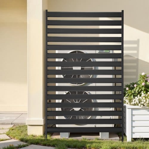 Metal Privacy Screen, 38" W x 60" H Freestanding Modern Privacy Fence, Garden Divider Panel with Extended Ground Stakes & Panel Height Adjustable, Freestanding Outdoor Divider for Garden, Indoor