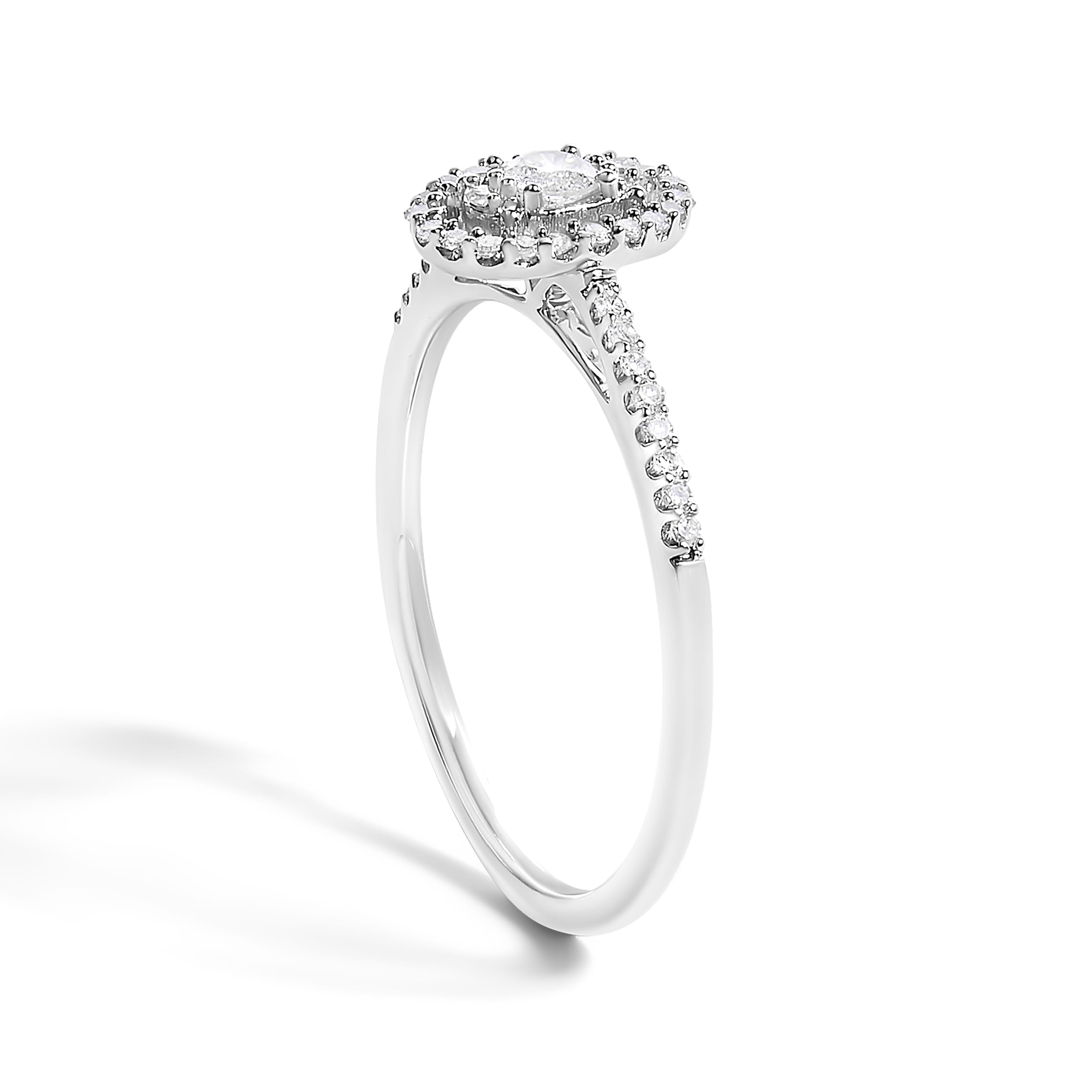 14K White Gold 1/5 Cttw Diamond Oval Shape With Halo Engagement Ring (H-I Color, I1-I2 Clarity) - Size 7.5