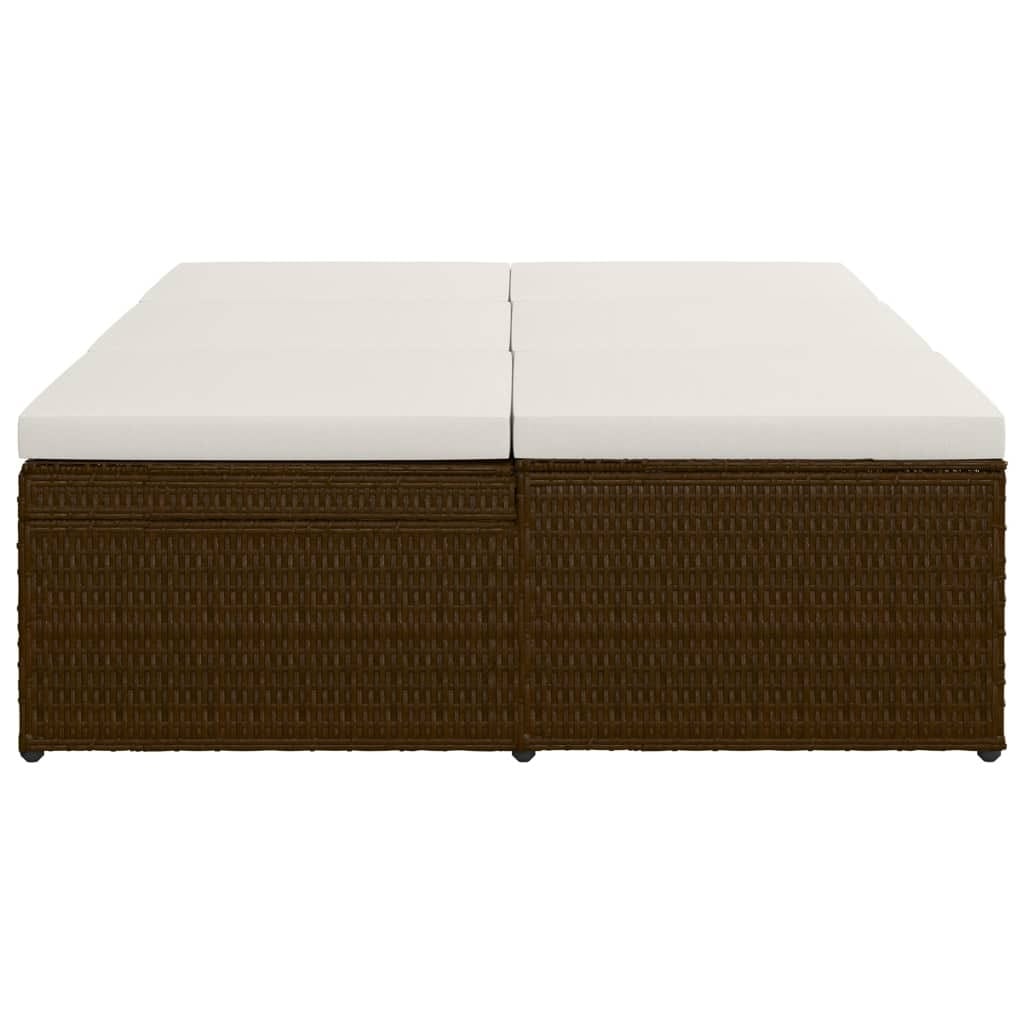 Convertible Sun Bed with Cushion Poly Rattan Brown