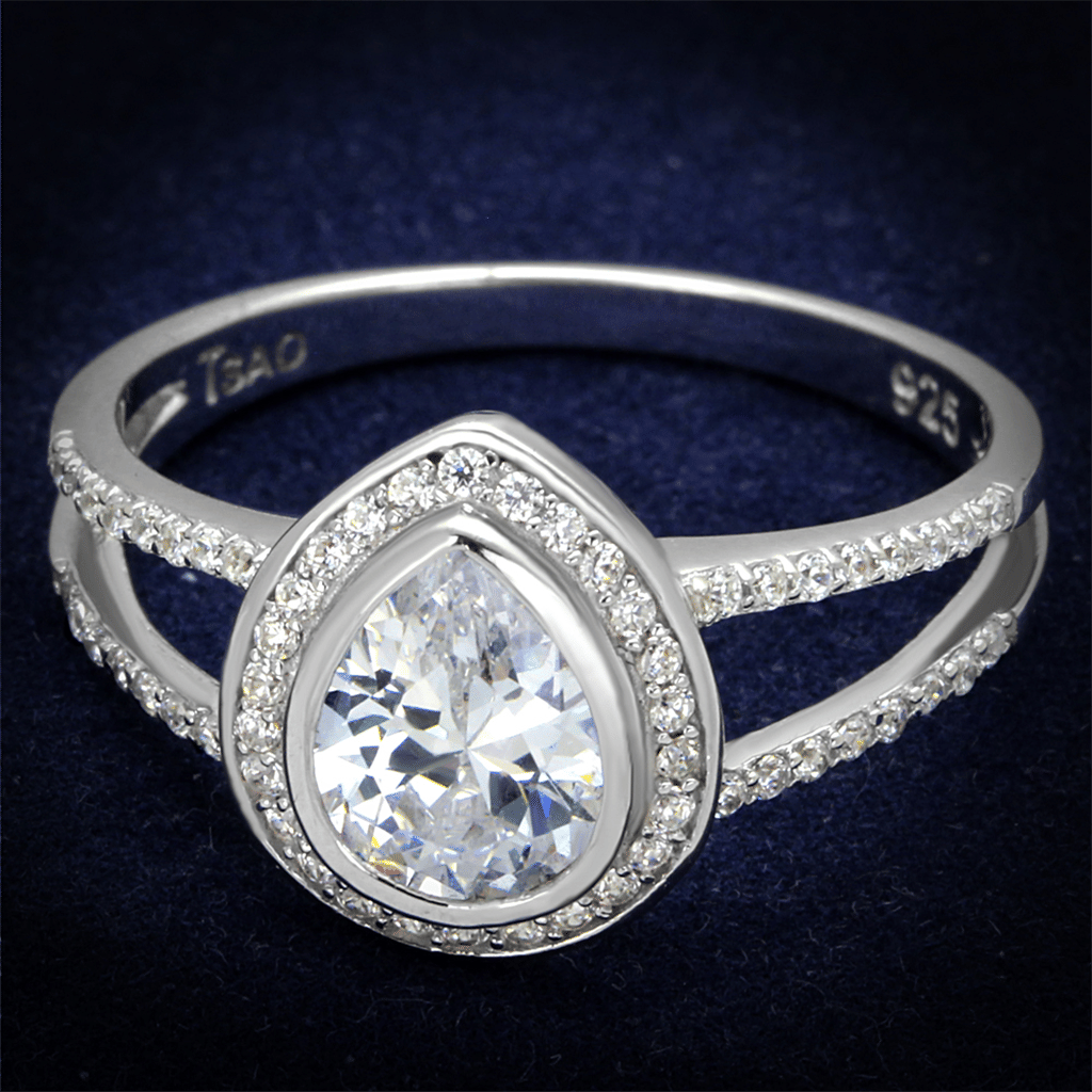 TS465 - Rhodium 925 Sterling Silver Ring with AAA Grade CZ in Clear