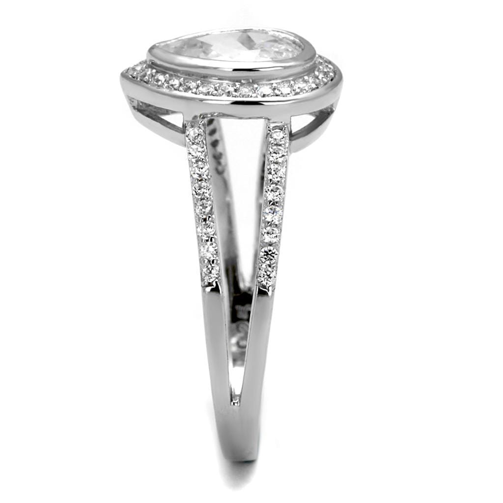TS465 - Rhodium 925 Sterling Silver Ring with AAA Grade CZ in Clear