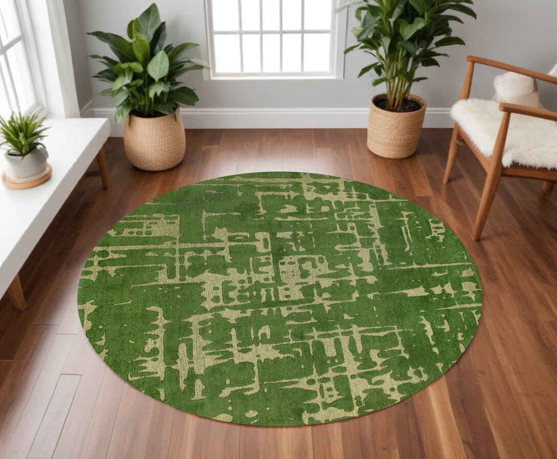 5' Green Round Abstract Non Skid Area Rug