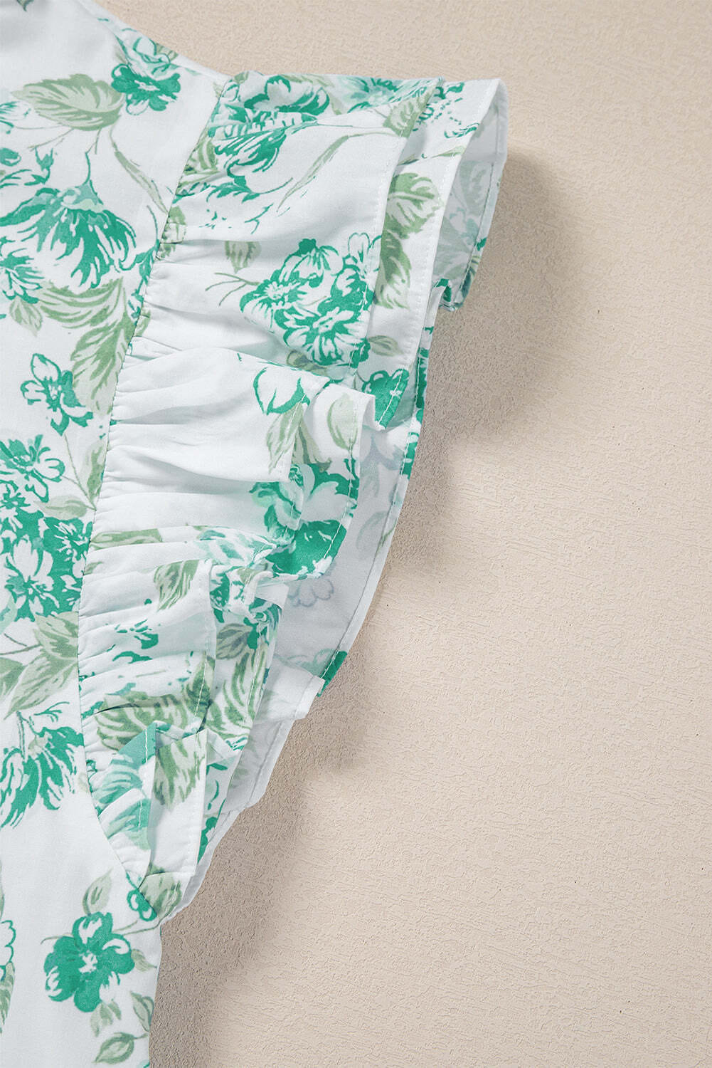 Green Floral Print Ruffle Sleeve Frilly Button Up Shirt