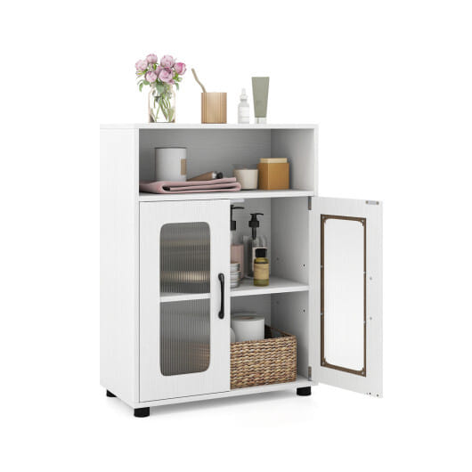 Bathroom Cabinet Freestanding Cabinet with 2 Doors and 3-Level Adjustable Shelf-White - Color: White