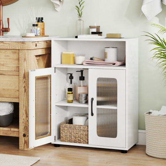 Bathroom Cabinet Freestanding Cabinet with 2 Doors and 3-Level Adjustable Shelf-White - Color: White