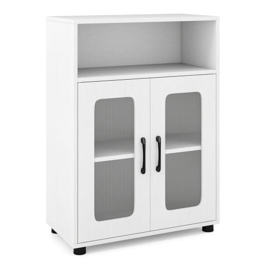 Bathroom Cabinet Freestanding Cabinet with 2 Doors and 3-Level Adjustable Shelf-White - Color: White