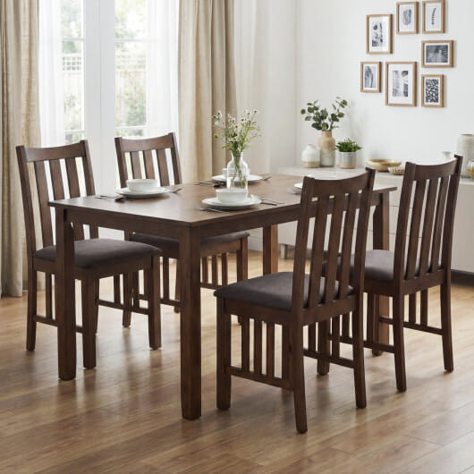 Rubber Wood Dining Chairs Side Chairs Set of 2 with Slat Back-Brown