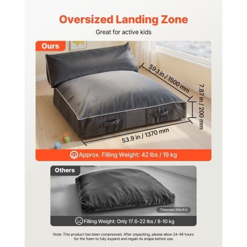 Crash Pad, 5 x 4.5 ft Crash Pad for Kids Sensory with Foam Blocks and Washable Cover, Large Soft Foam Landing Zone Giant Pillow Mat, Sensory Room Equipment for Children Jumping, Relaxing & Play