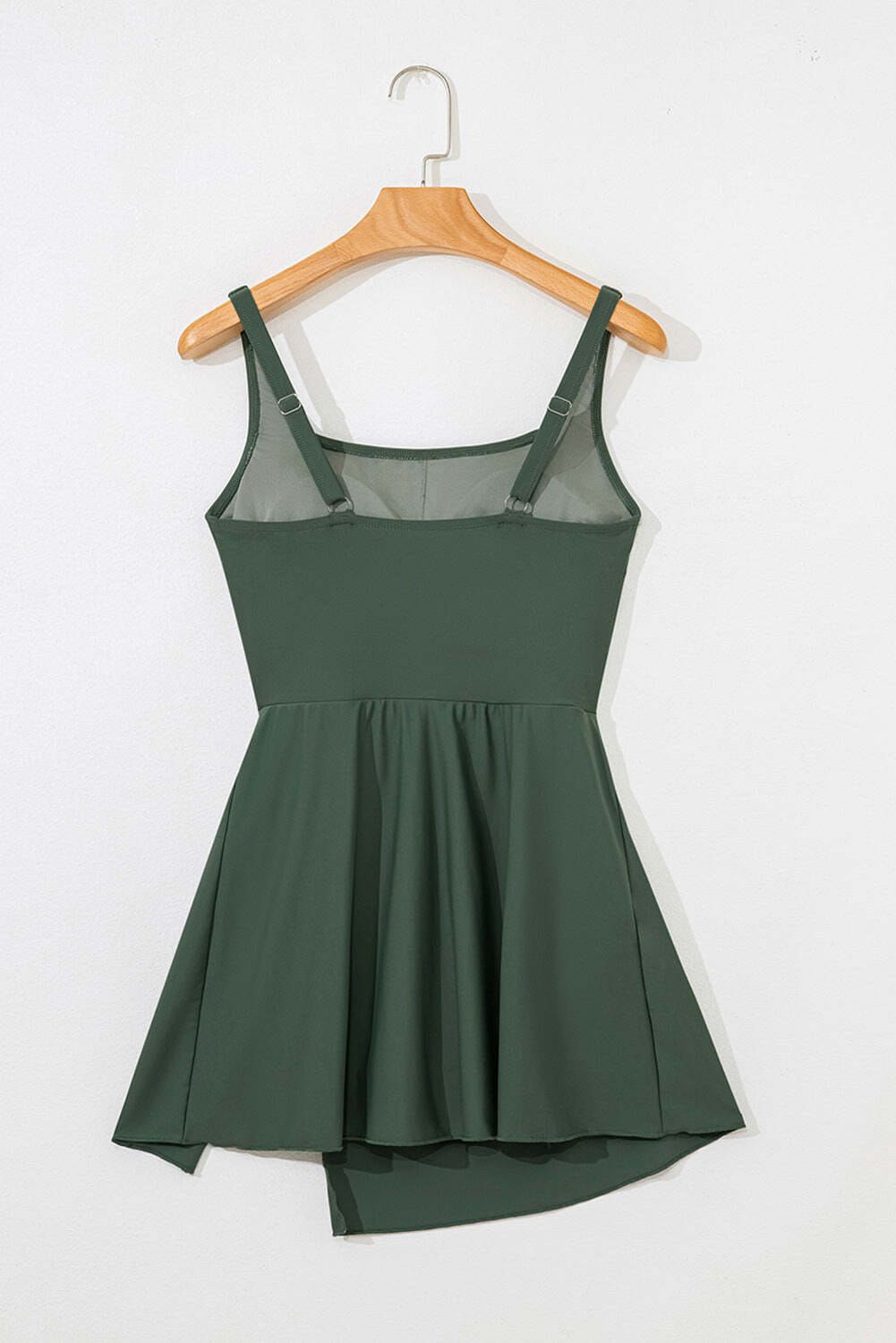 Mist Green Side Tied Waist Square Neck Adjustable Straps A-line One Piece Swim Dress