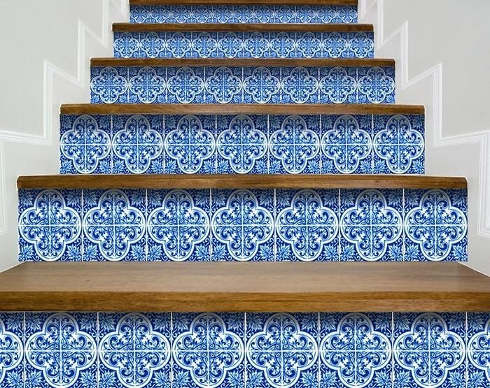 7" X 7" Blue and White Cross Peel And Stick Tiles