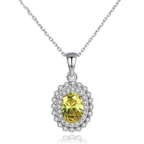 Olive Gem with Rhinestone Embellished Pendant 925 Sterling Silver Necklace